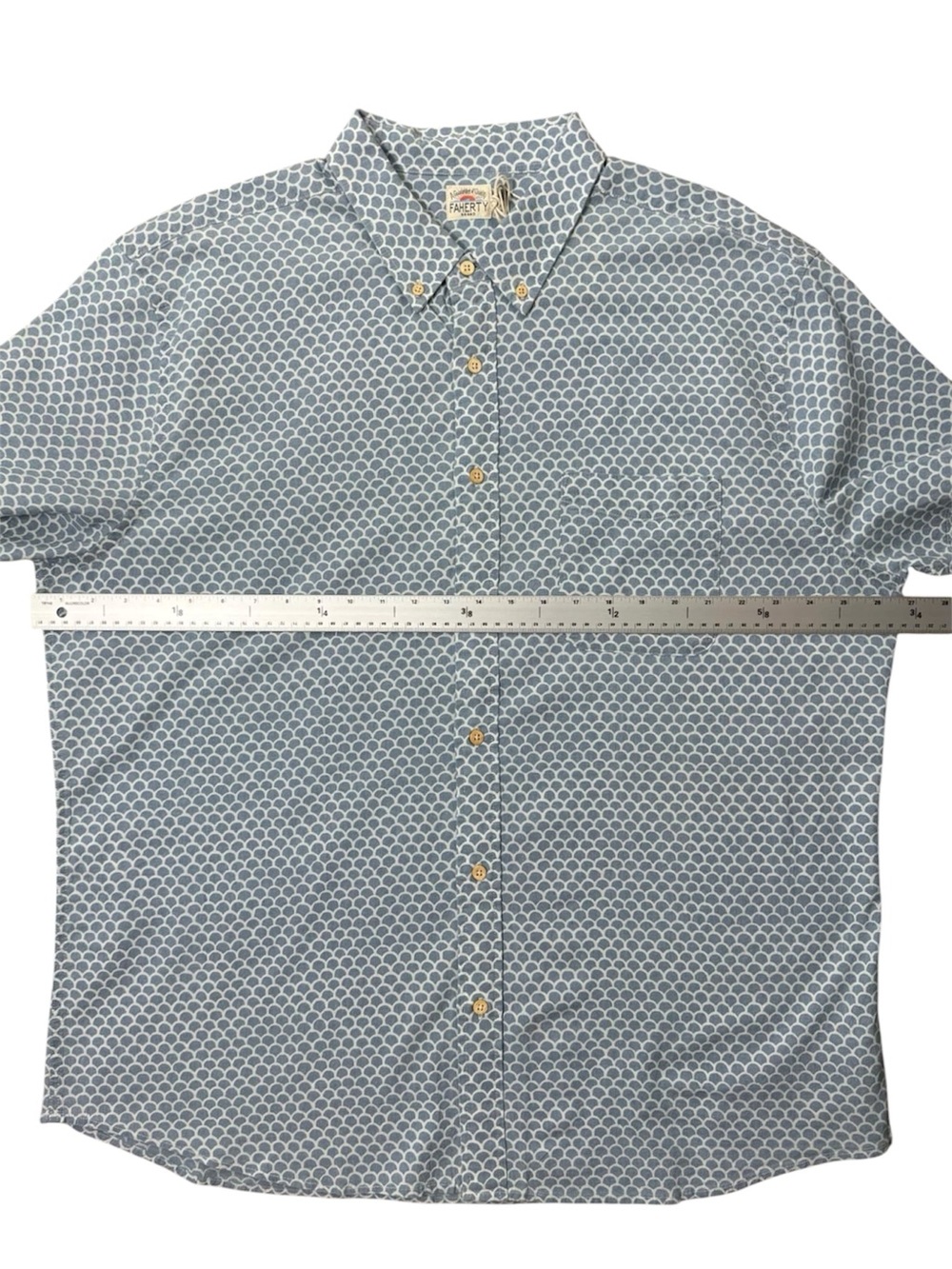 Faherty Blue and White Fish Scale Short-Sleeve Button-Down Shirt - Picture 13 of 15